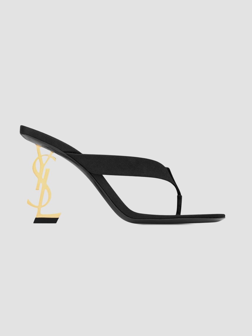 Saint Laurent Black Thong Sandal with Gold Logo Heel - Picture 2 of 5